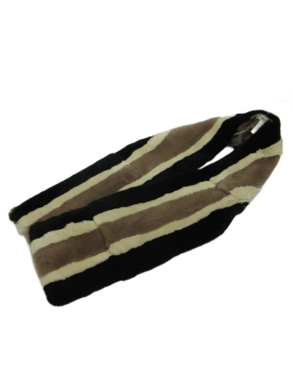 Max Mara Scarf Shawl Fur Rex Rabbit Fur Stripe Black Ivory Beige